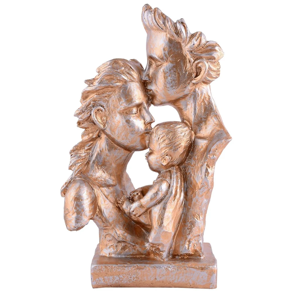 Golden Mother & Father With Child Love Statue Showpiece For Home Decoration