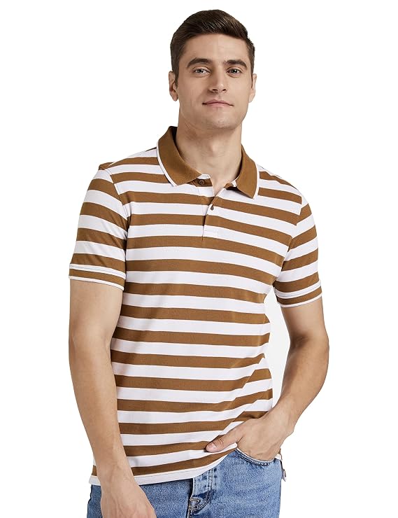 Amazon Brand - Symbol Men's Cotton Rich Striped Polo Tshirts | Collar Tshirts | Half Sleeves - Regular Fit (Available in Plus Sizes)