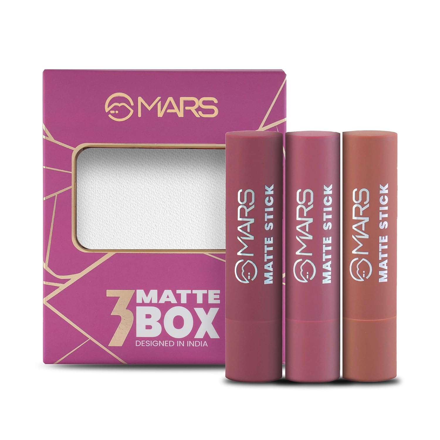 MARS Matte Box Set of 3 Lipsticks for Women | Pack of 3 Lipsticks | Matte Finish, Highly Pigmented | Smooth Glide & Long-Lasting| No Frequent Touch-ups (3x3.2 gm) (02-Peaches & Nudes)