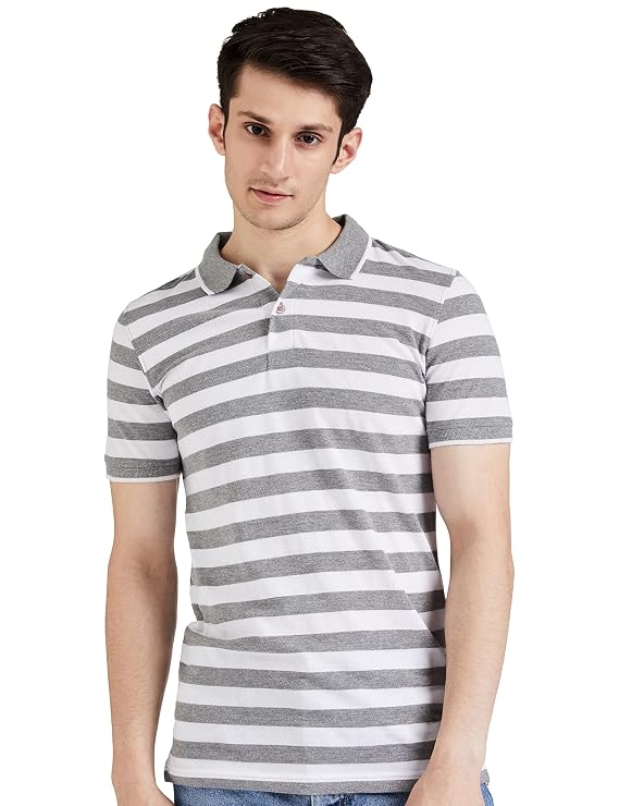 Amazon Brand - Symbol Men's Cotton Rich Striped Polo Tshirts | Collar Tshirts | Half Sleeves - Regular Fit (Available in Plus Sizes)