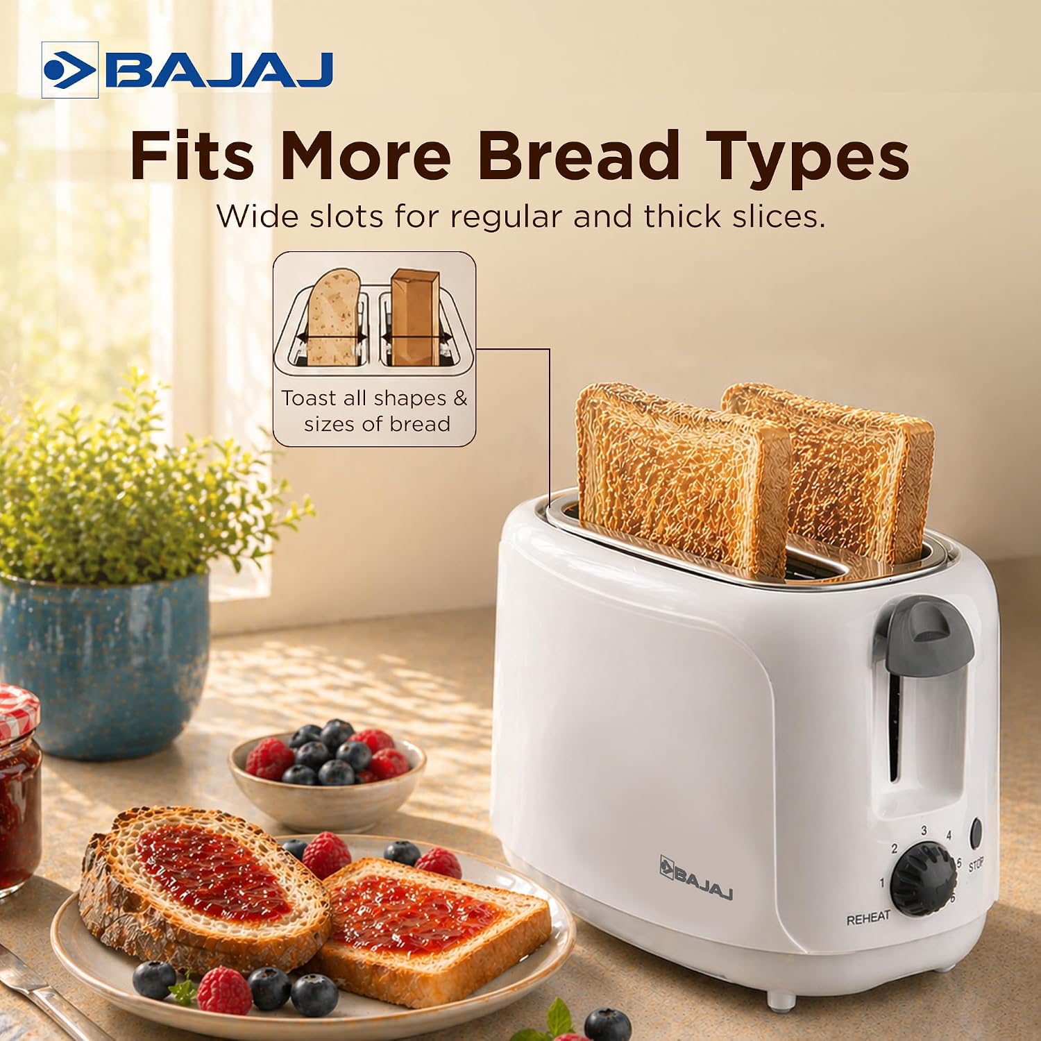 Bajaj ATX 4 750 watts 2-Slice Pop-up Toaster | Dust Cover & Slide Out Crumb Tray | 6-Level Browning Controls