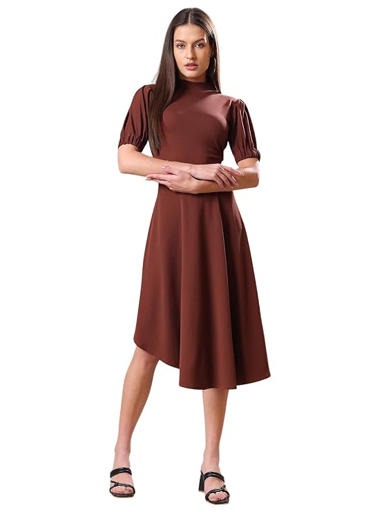 PURVAJA Women’s High-Low Knee Length Dress(Ruby-062-to-069)