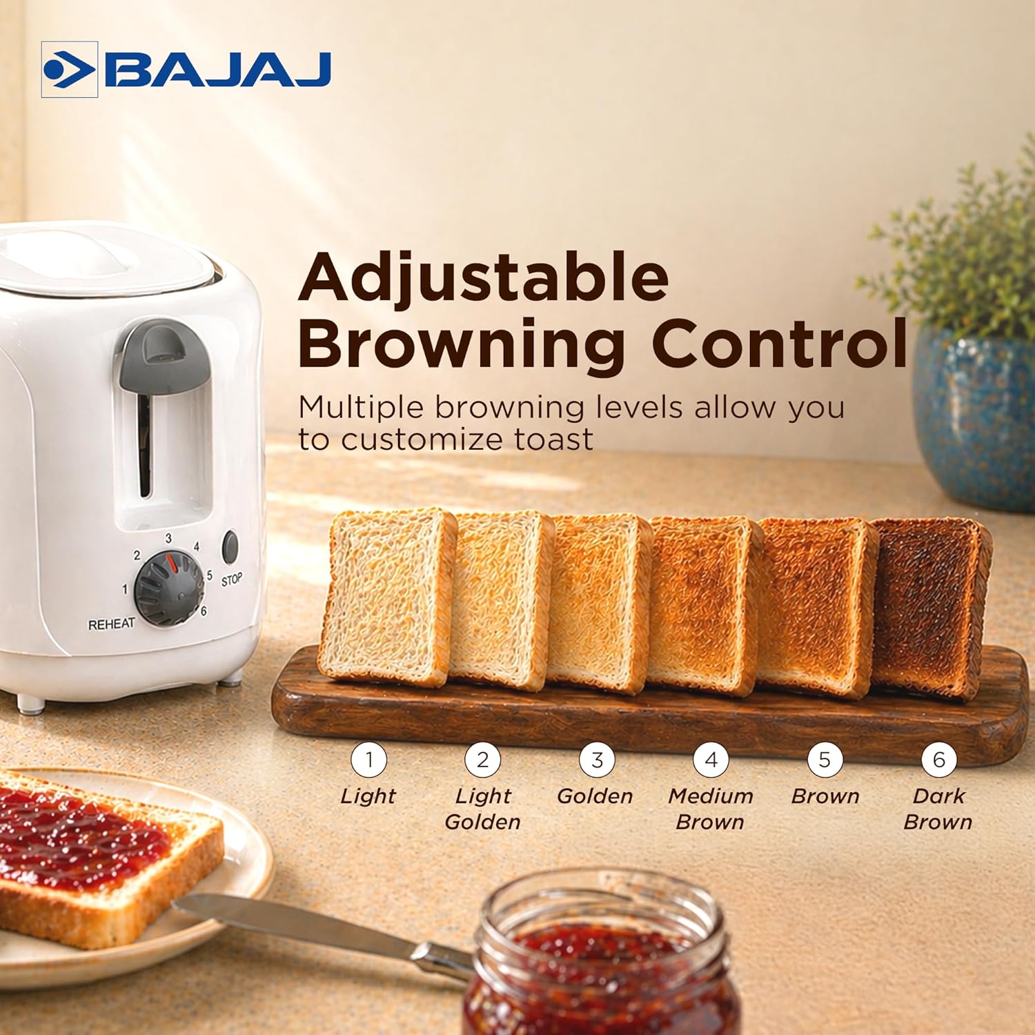 Bajaj ATX 4 750 watts 2-Slice Pop-up Toaster | Dust Cover & Slide Out Crumb Tray | 6-Level Browning Controls
