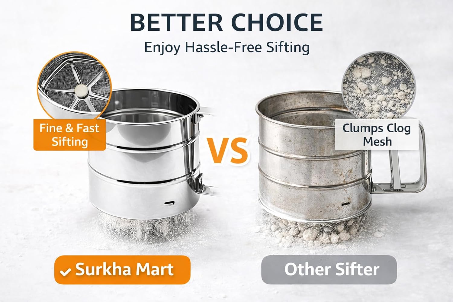 Flour Sifter Stainless Steel for Baking | Atta Channi/Flour Sieve with Fine Mesh & Easy Press Handle | Powdered Sugar & Maida Sifter | Baking Flour Strainer Kitchen Tool