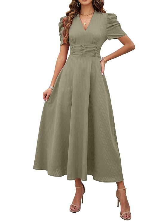 Shasmi Girl's & Women's Solid Color V-Neck A-Line Maxi Dress for Women