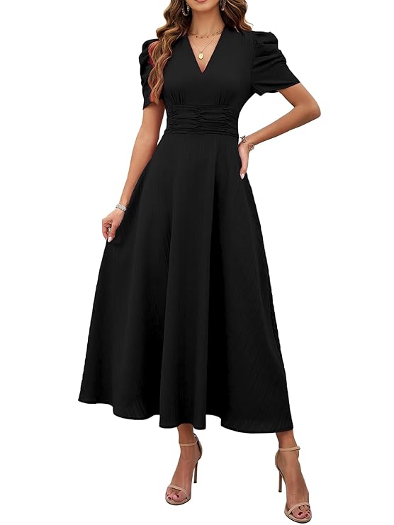 Shasmi Girl's & Women's Solid Color V-Neck A-Line Maxi Dress for Women