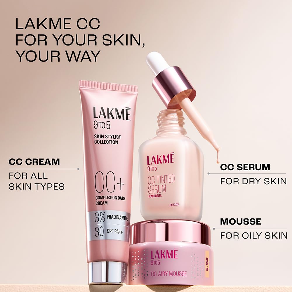 Lakme 9 to 5 CC Cream Beige with 3% Niacinamide Complex SPF 30 PA++| 9g