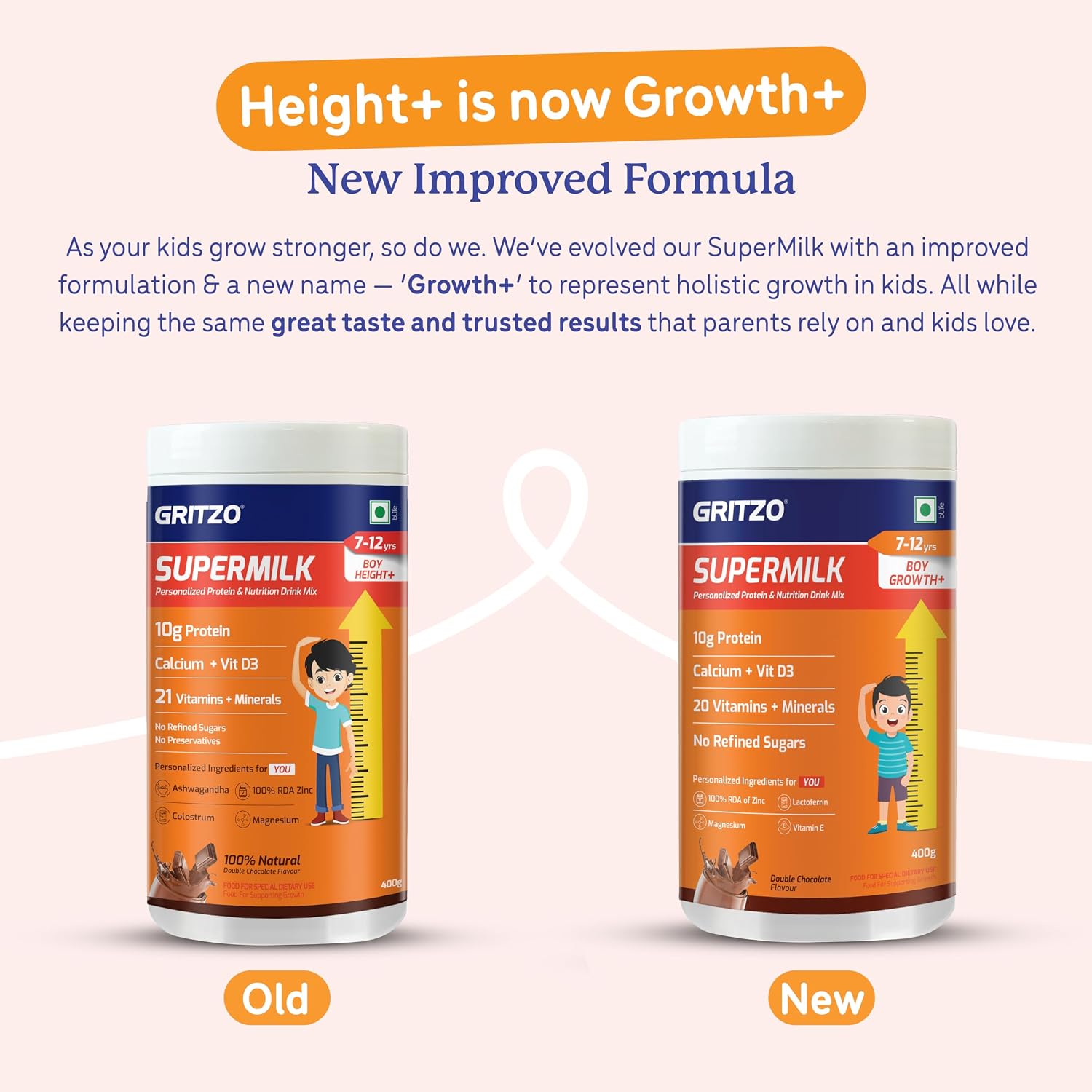 Gritzo SuperMilk Growth+ (7-12y Boy), Double Chocolate, 400g