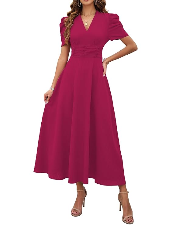 Shasmi Girl's & Women's Solid Color V-Neck A-Line Maxi Dress for Women