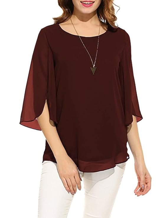 PLADO Women's and Girls Georgette Top Maroon