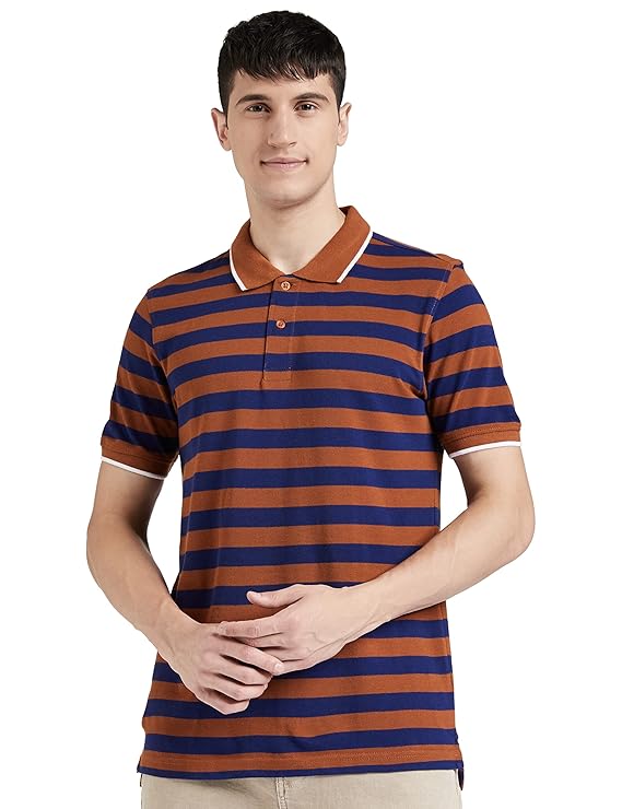 Amazon Brand - Symbol Men's Cotton Rich Striped Polo Tshirts | Collar Tshirts | Half Sleeves - Regular Fit (Available in Plus Sizes)