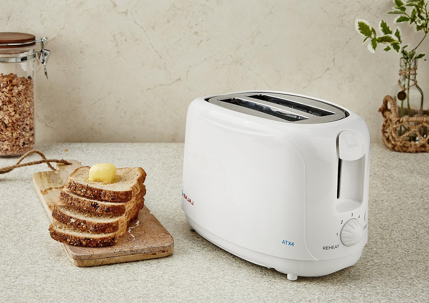 Bajaj ATX 4 750 watts 2-Slice Pop-up Toaster | Dust Cover & Slide Out Crumb Tray | 6-Level Browning Controls