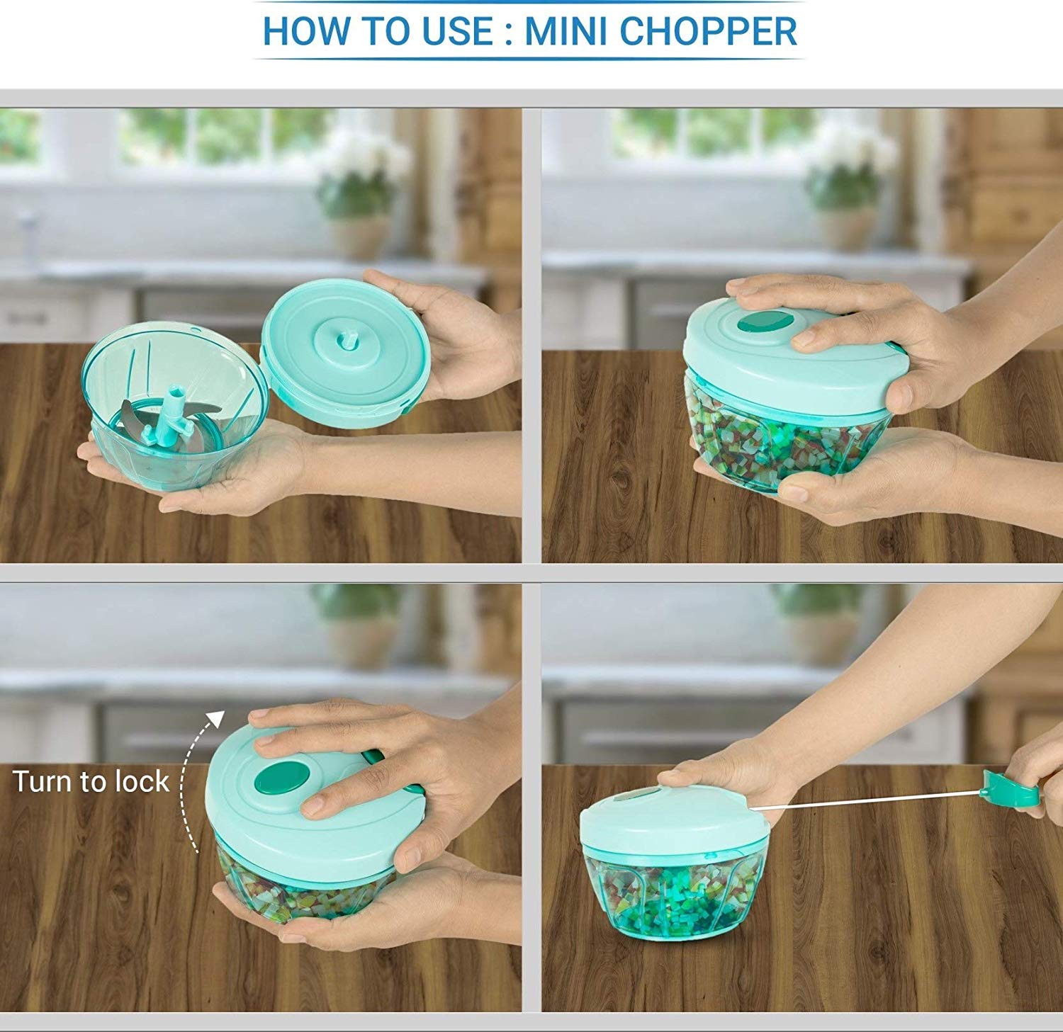 Decora New Handy Mini Plastic Chopper with 3 Blades, Green