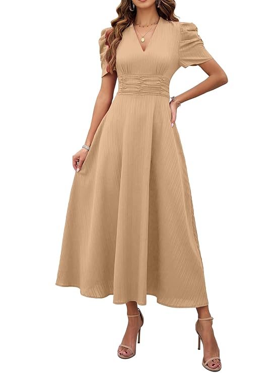 Shasmi Girl's & Women's Solid Color V-Neck A-Line Maxi Dress for Women