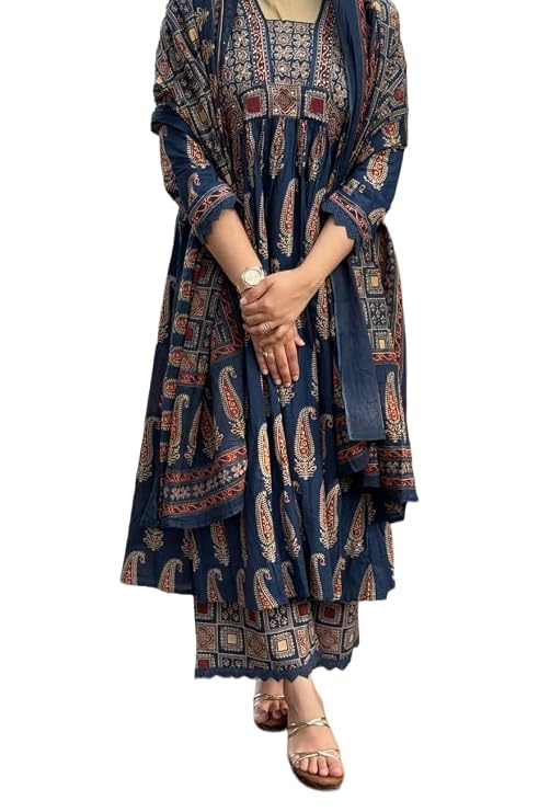 Nermosa Women's Printed Anarkali Kurta Palazzo Set with Dupatta